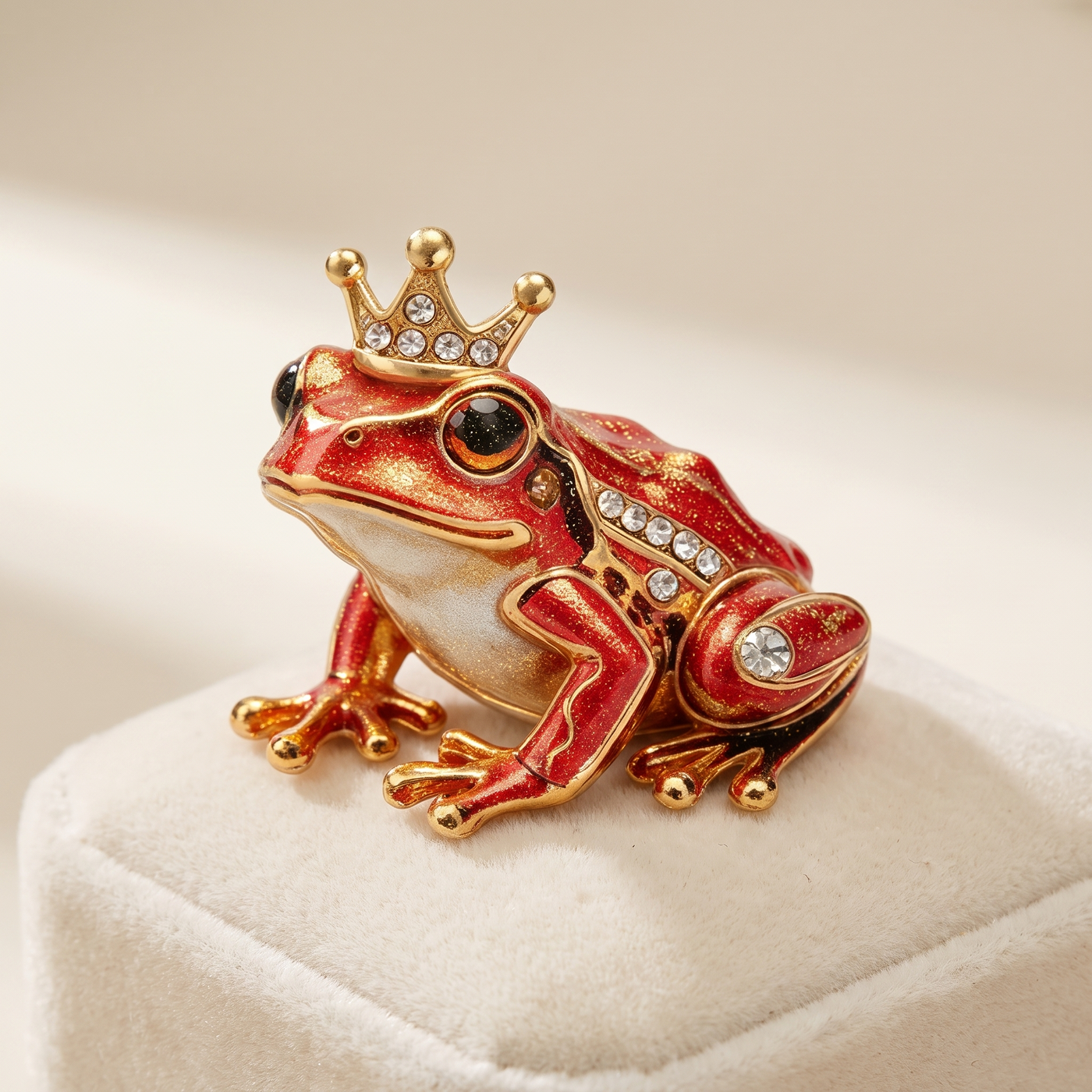 Broche Grenouille en cristal, bijou vintage Alyvoa vue en gros plan · Rouge