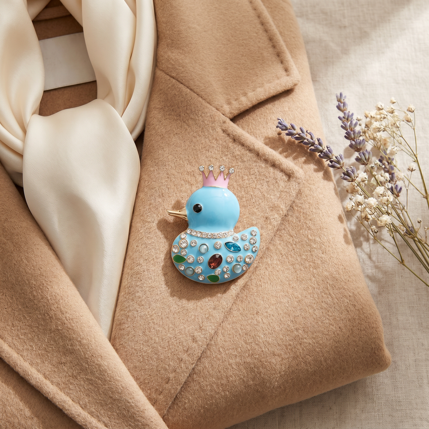 Broche Canard en cristal, bijou vintage Alyvoa · Bleu