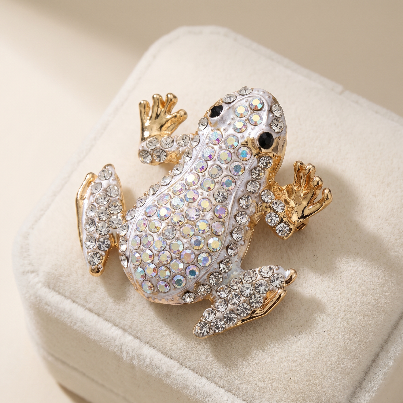 Broche Grenouille en cristal, bijou vintage Alyvoa · Blanc