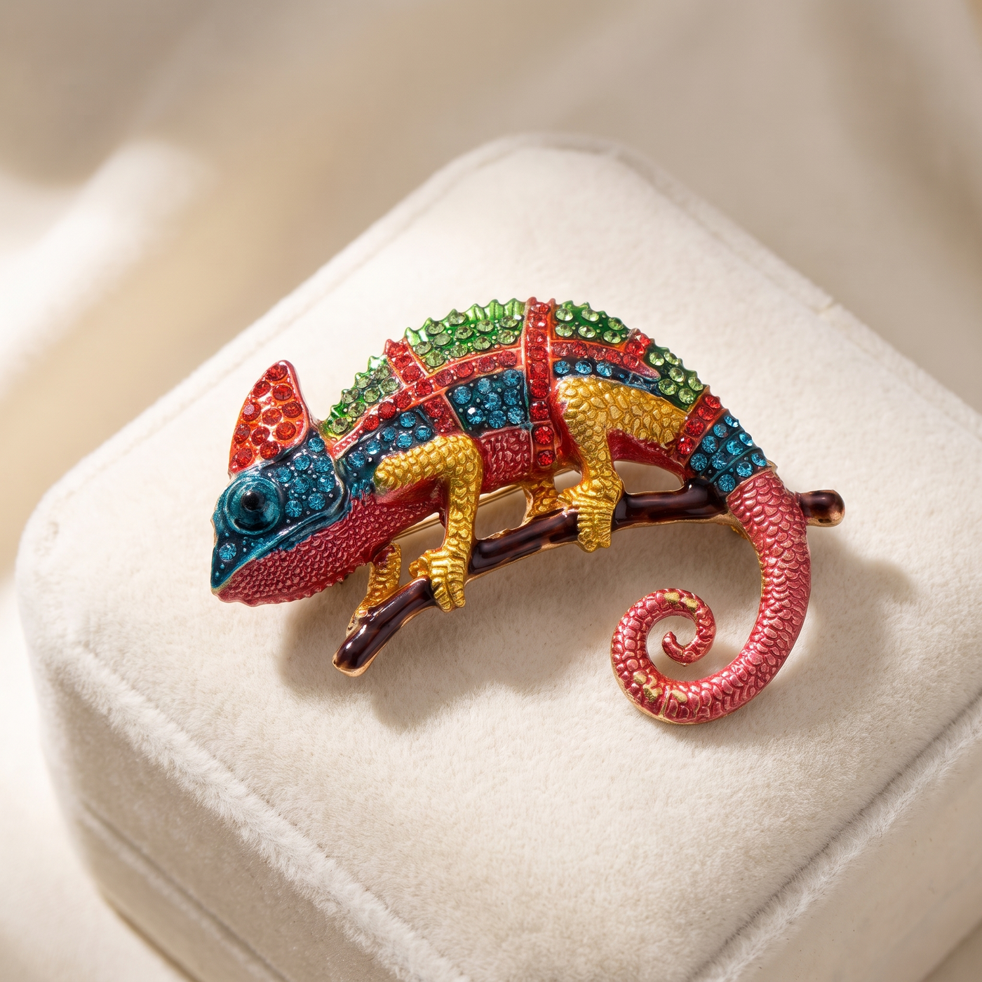 Broche Lézard en cristal, bijou vintage Alyvoa vue en gros plan · Bleu