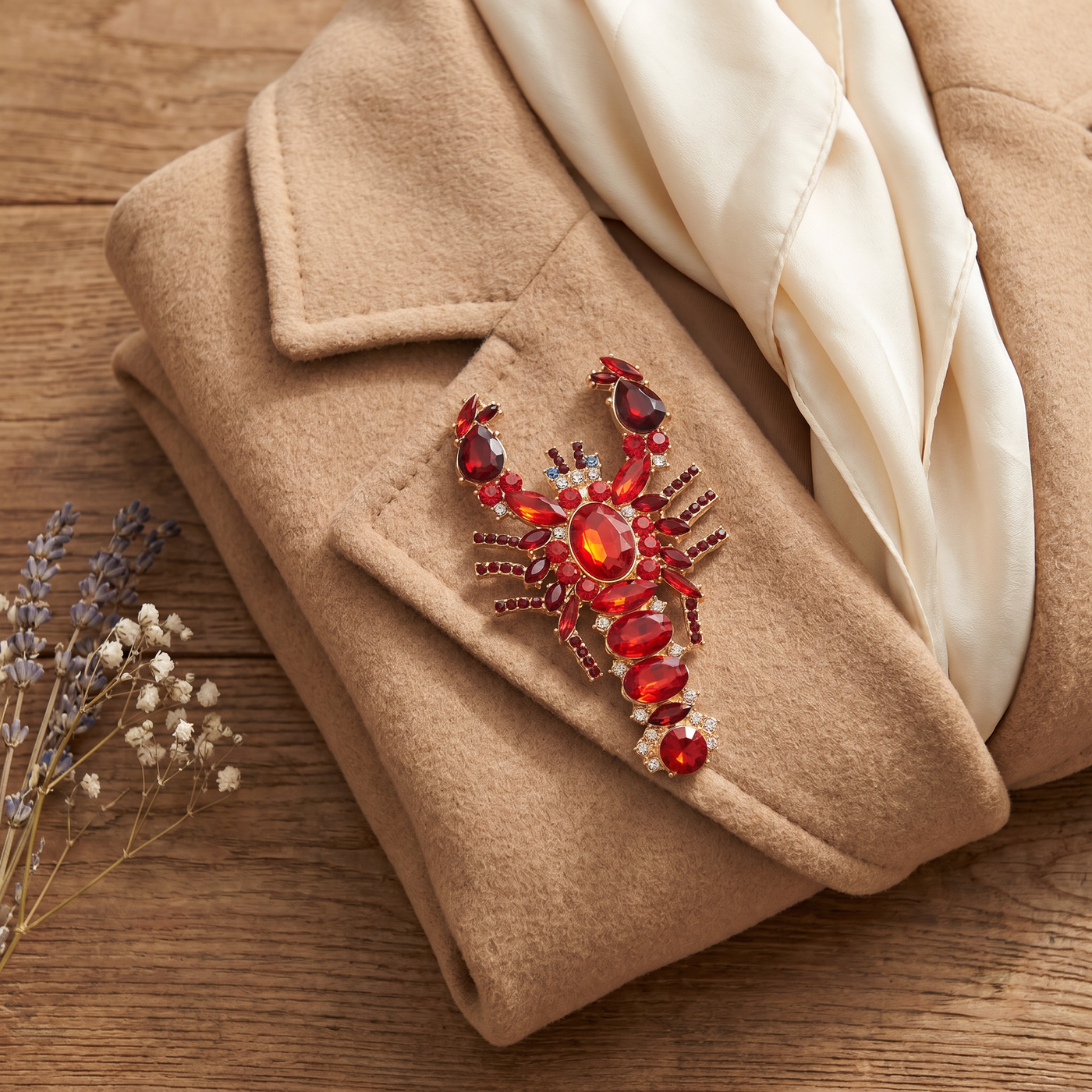Broche Homard en cristal, bijou vintage Alyvoa vue en gros plan · Rouge