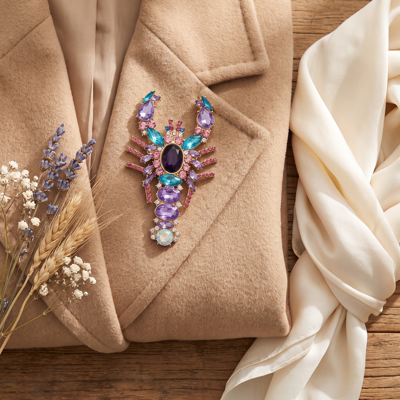 Broche Homard en cristal, bijou vintage Alyvoa · Violet