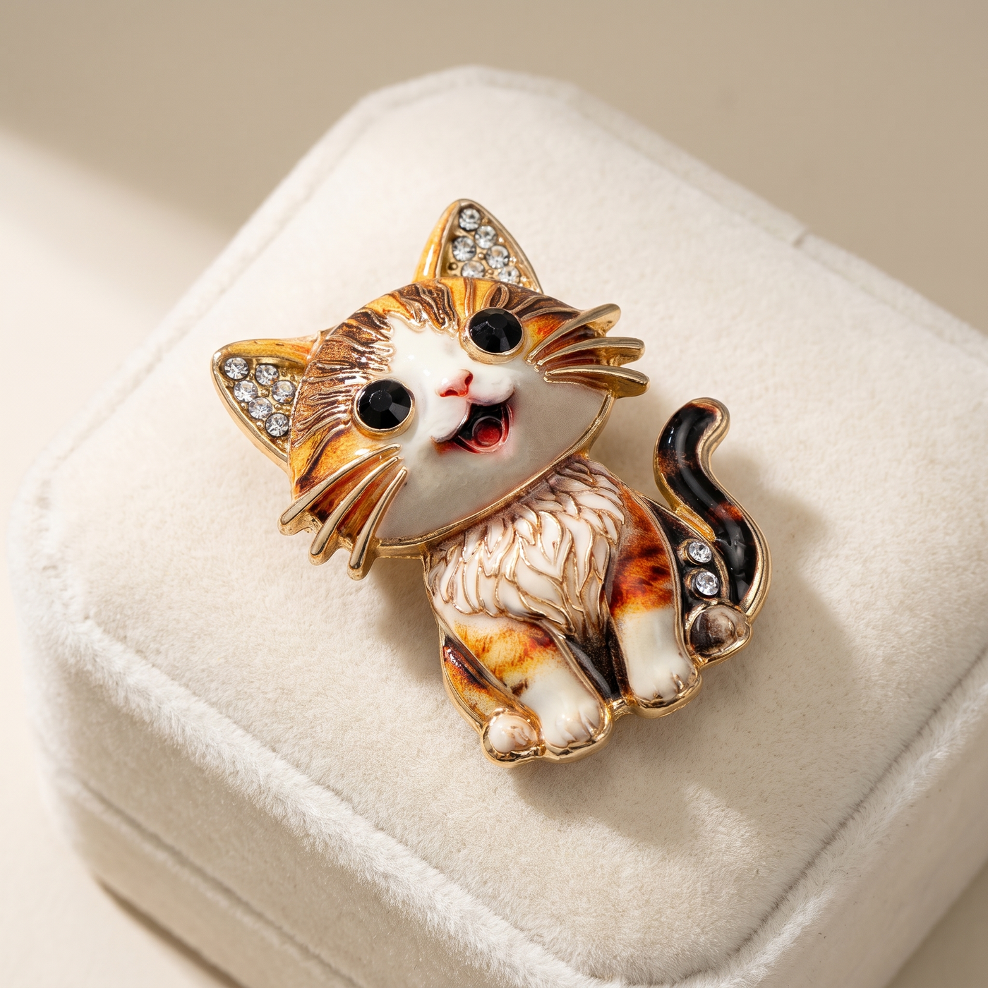 Broche Chat en cristal, bijou vintage Alyvoa vue en gros plan · Noir