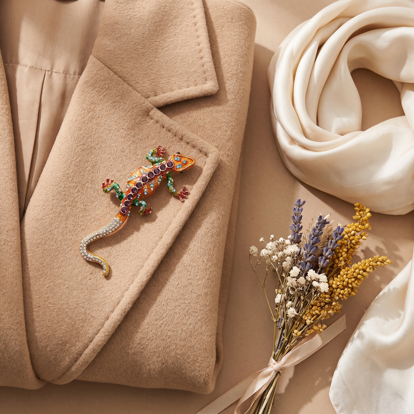 Broche Lézard en émail, bijou vintage Alyvoa · Orange
