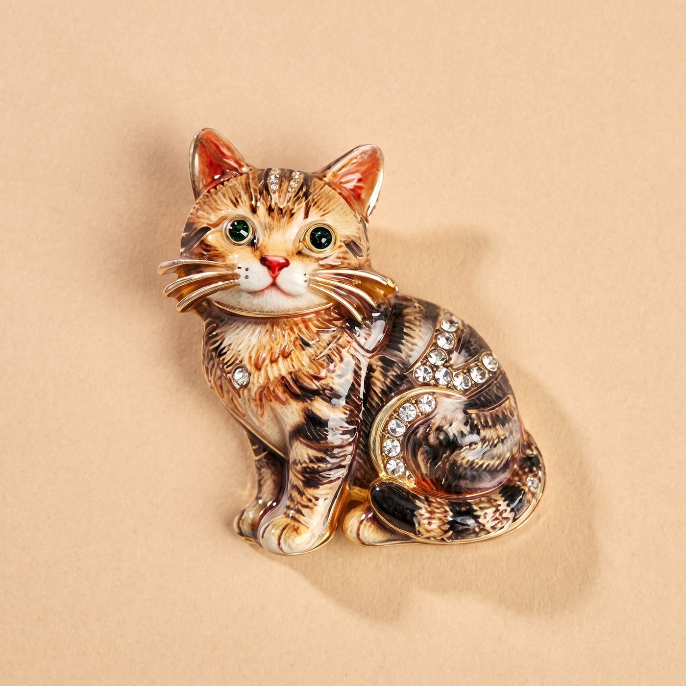 Broche Chat en cristal, bijou vintage Alyvoa · Marron