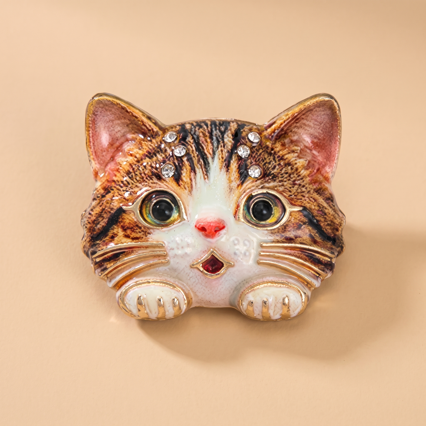 Broche Chat, bijou fantaisie vintage Alyvoa · Marron