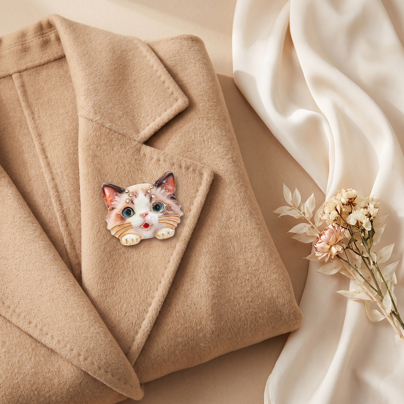 Broche Chat, bijou fantaisie vintage Alyvoa · Gris