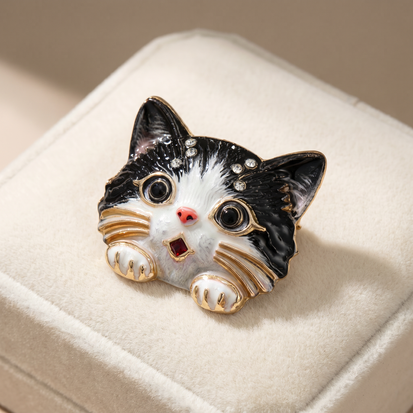 Broche Chat, bijou fantaisie vintage Alyvoa · Noir