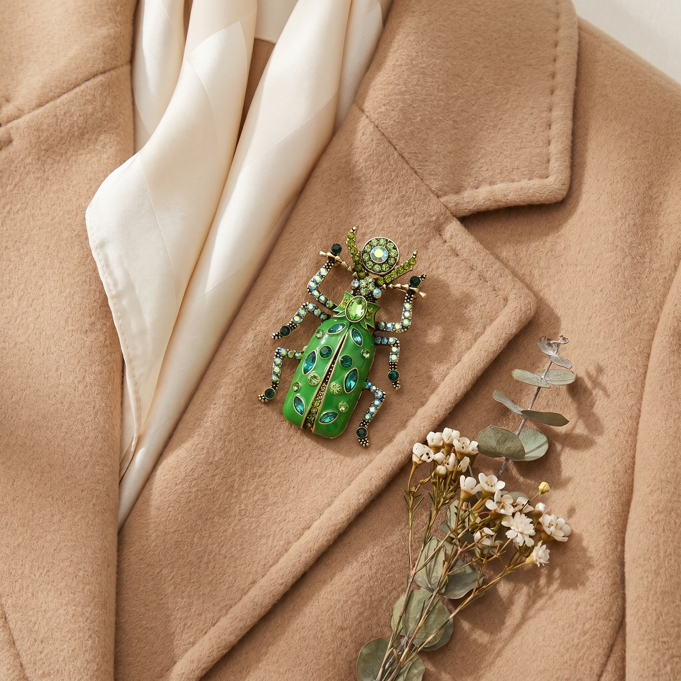 Broche Scarabée en cristal, bijou vintage Alyvoa · Vert