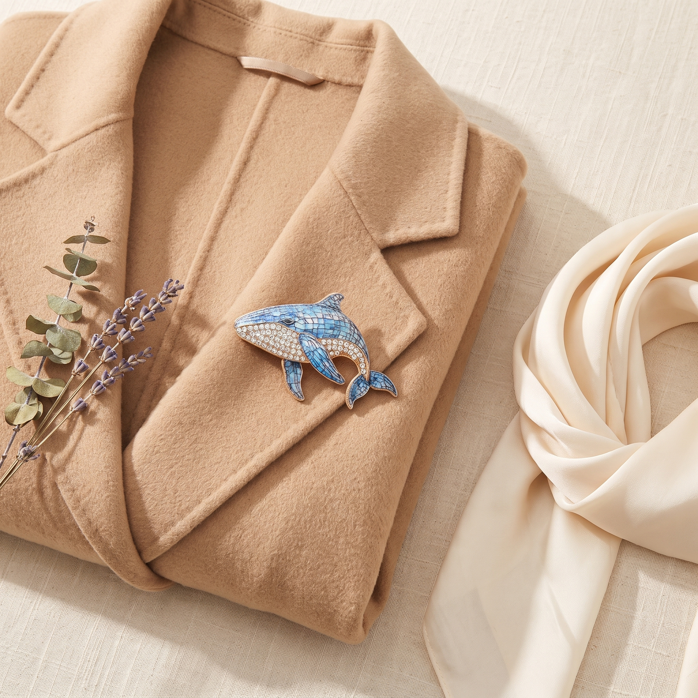 Broche Baleine en cristal, bijou vintage Alyvoa vue en gros plan · Bleu clair