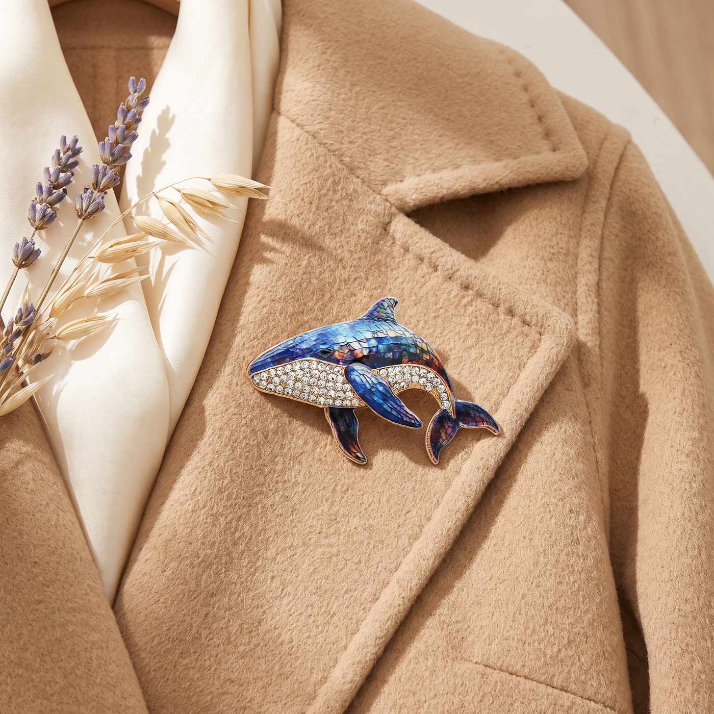 Broche Baleine en cristal, bijou vintage Alyvoa · Bleu foncé