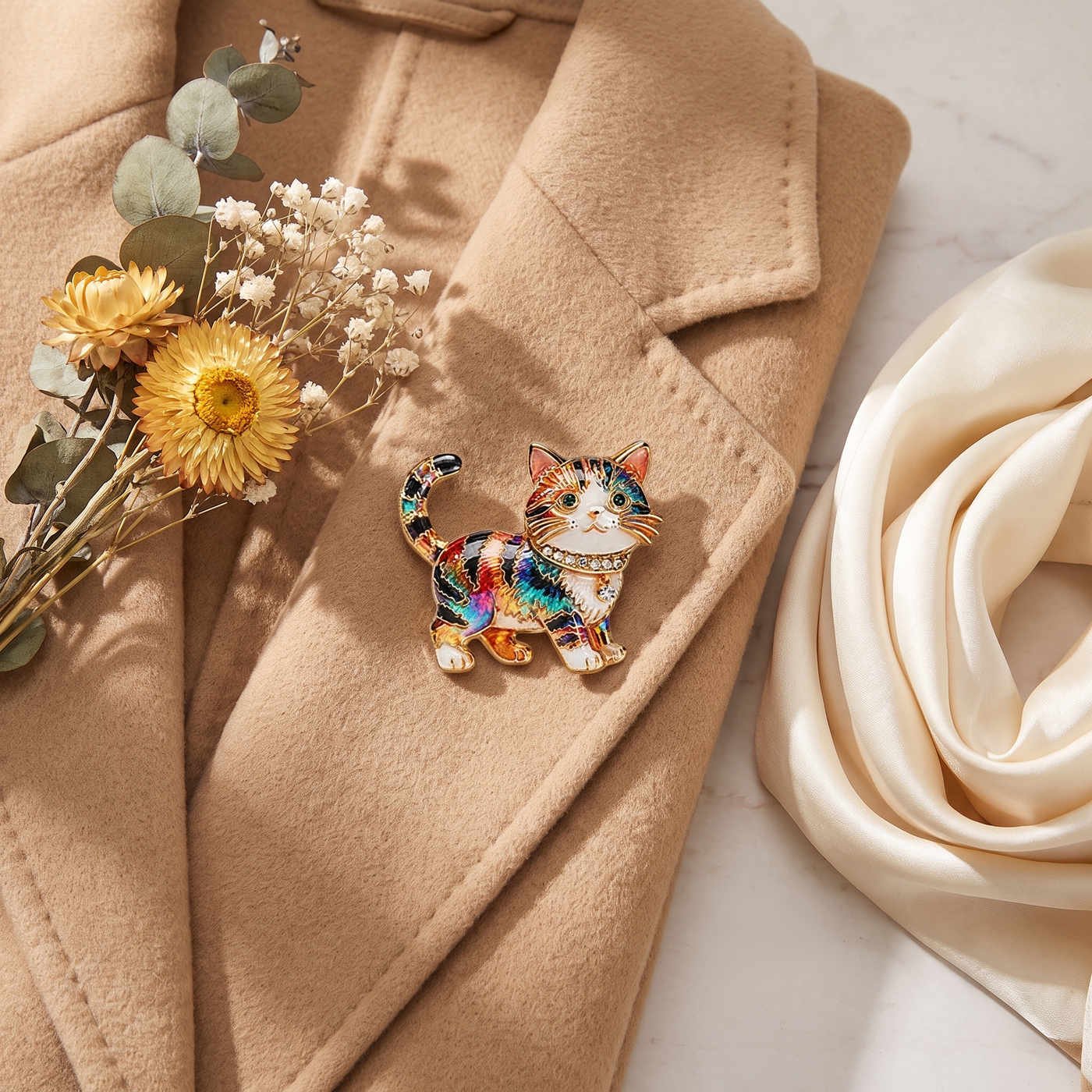 Broche Chat en cristal, bijou vintage Alyvoa · Multicolore