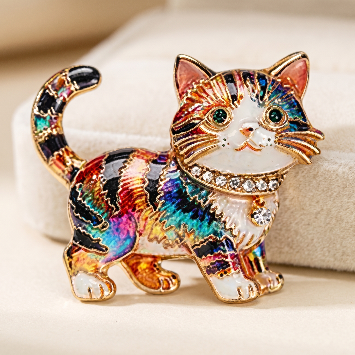 Broche Chat en cristal, bijou vintage Alyvoa vue en gros plan · Multicolore