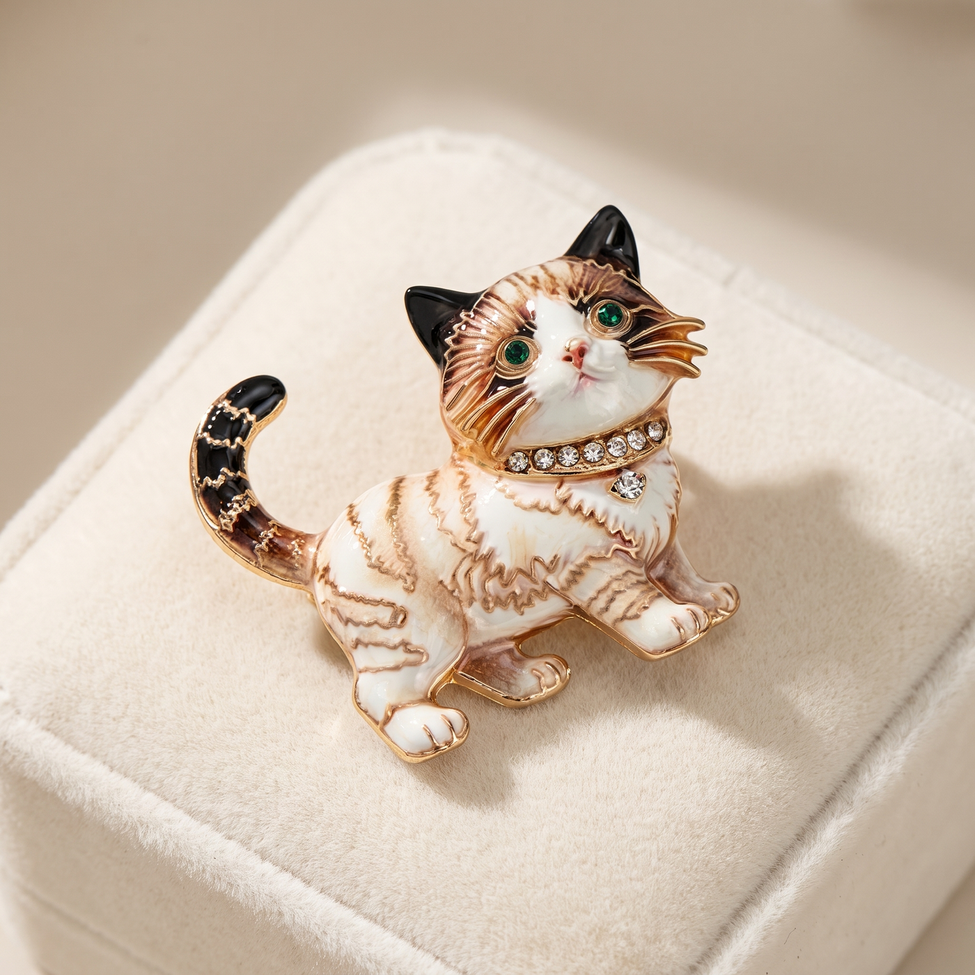 Broche Chat en cristal, bijou vintage Alyvoa · Blanc