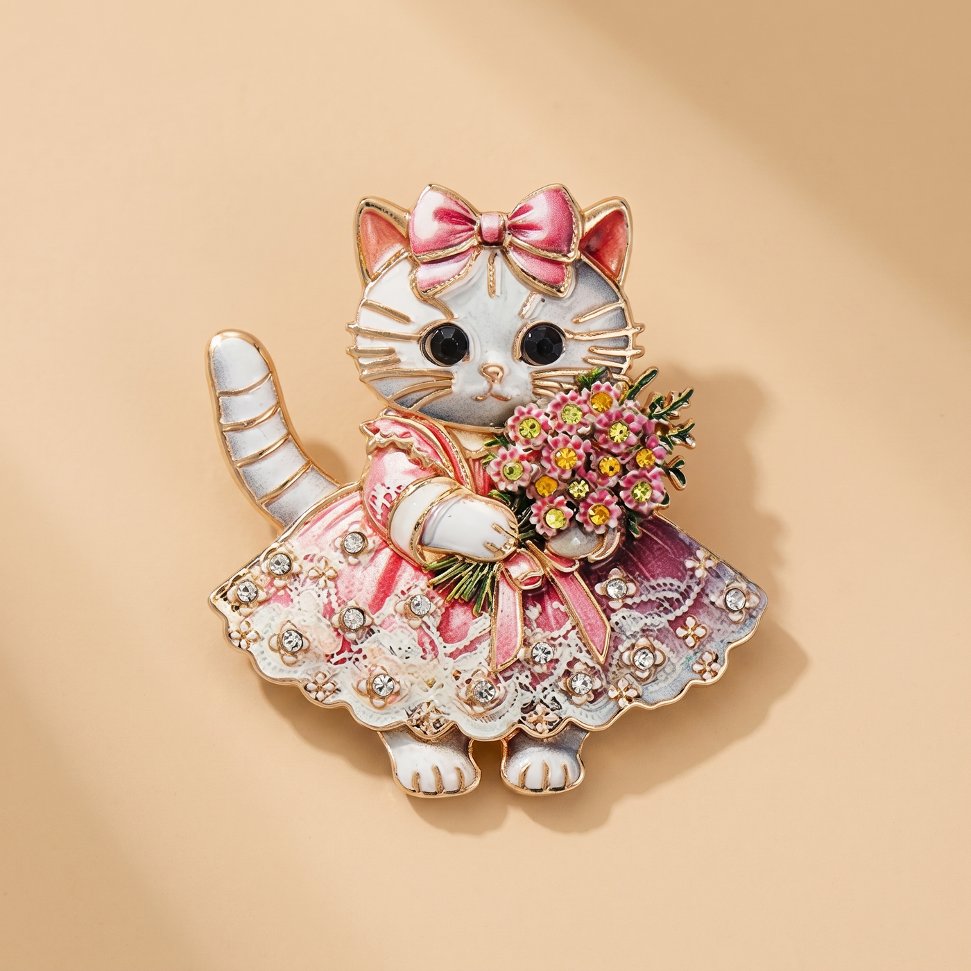 Broche Chat, bijou fantaisie vintage Alyvoa · Rose