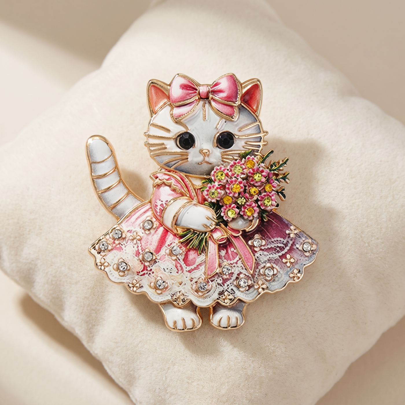 Broche Chat en gros plan, bijou vintage Alyvoa · Rose