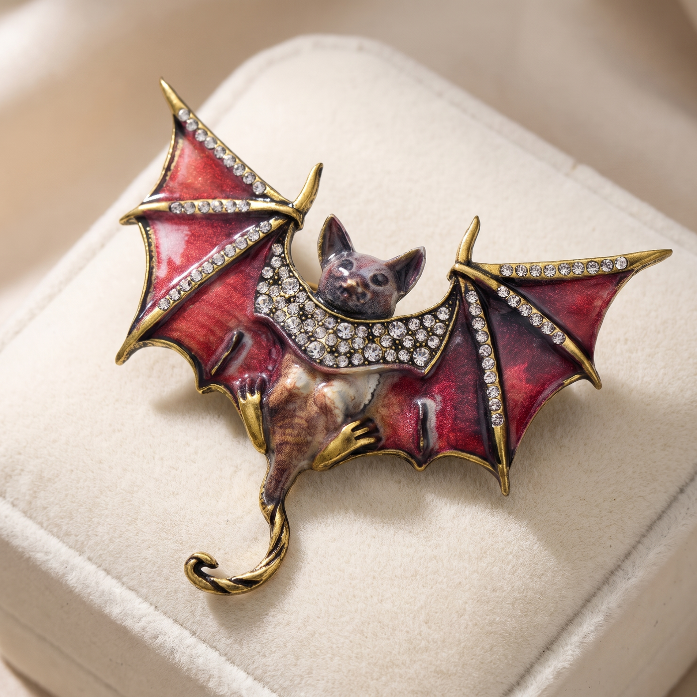 Broche Chauve-souris en cristal, bijou vintage Alyvoa · Rouge