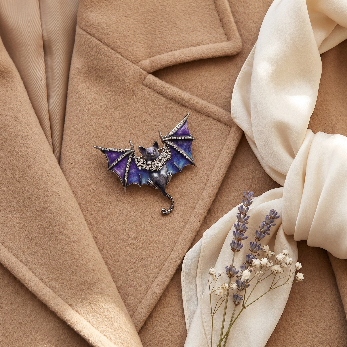 Broche Chauve-souris en cristal, bijou vintage Alyvoa vue en gros plan · Violet