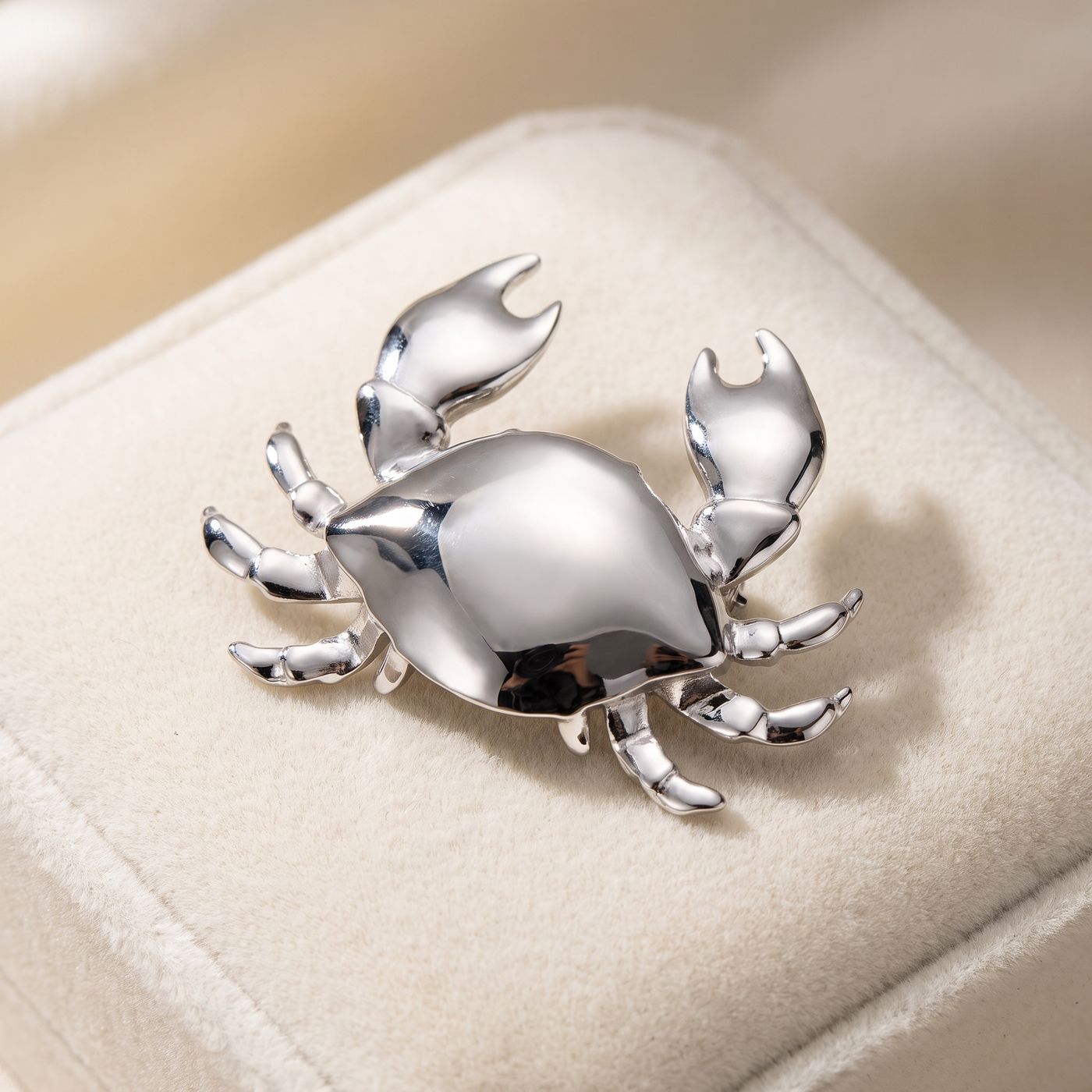 Broche Crabe en acier, bijou vintage Alyvoa vue en gros plan · Argenté