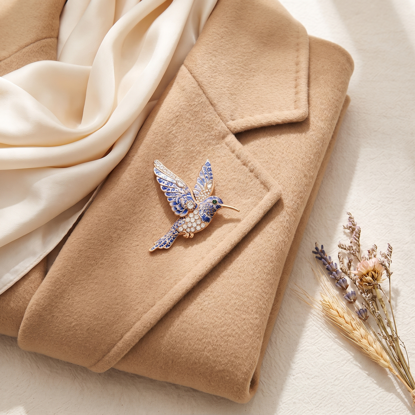 Broche Colibri en cristal, bijou vintage Alyvoa · Bleu