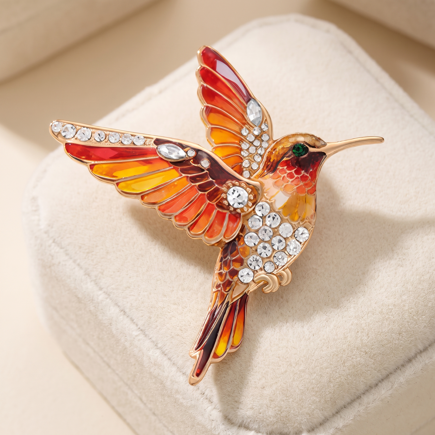 Broche Colibri en cristal, bijou vintage Alyvoa · Orange