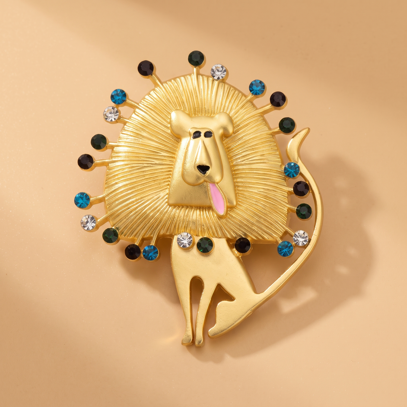 Broche Lion en cristal, bijou vintage Alyvoa