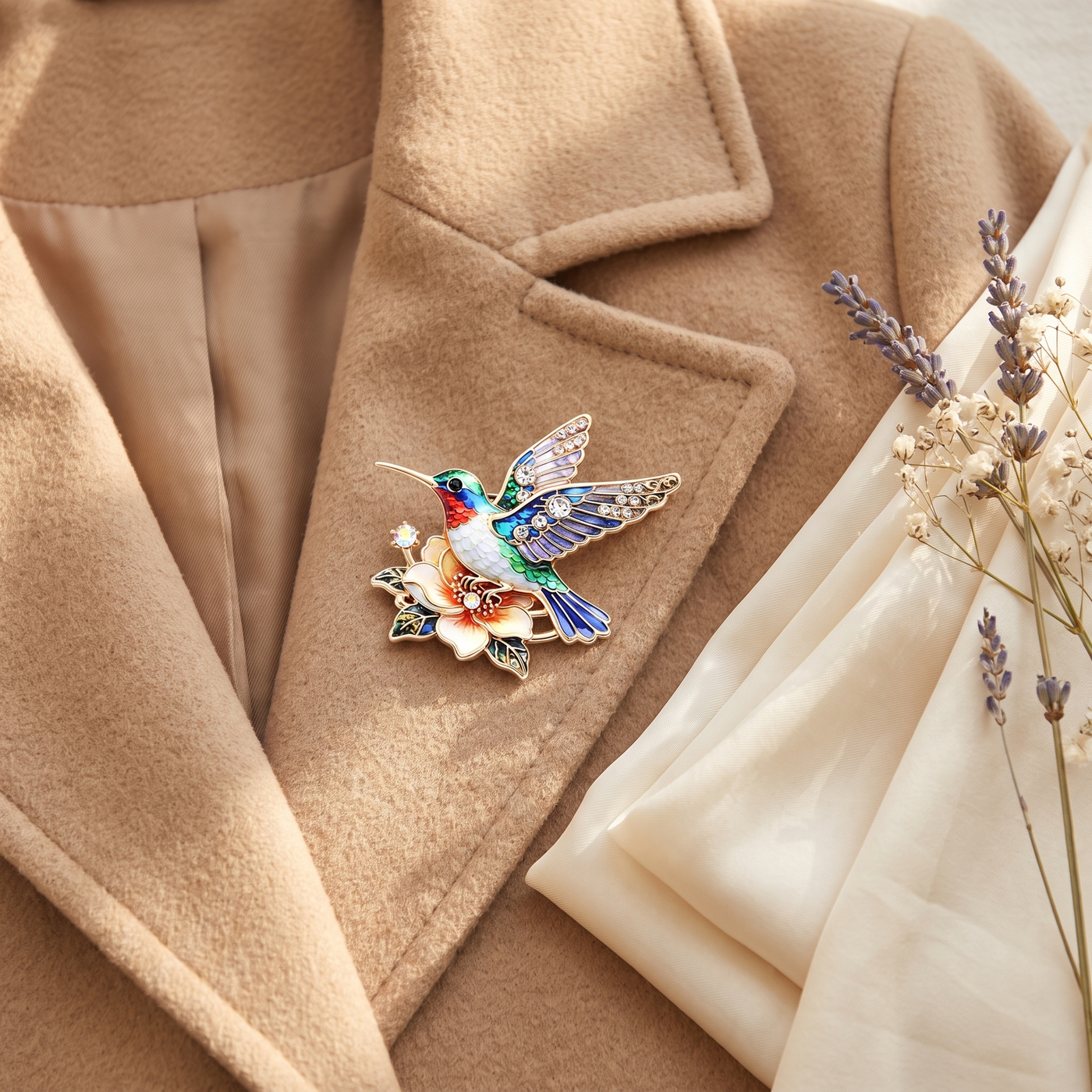 Broche Colibri, bijou fantaisie vintage Alyvoa · Violet