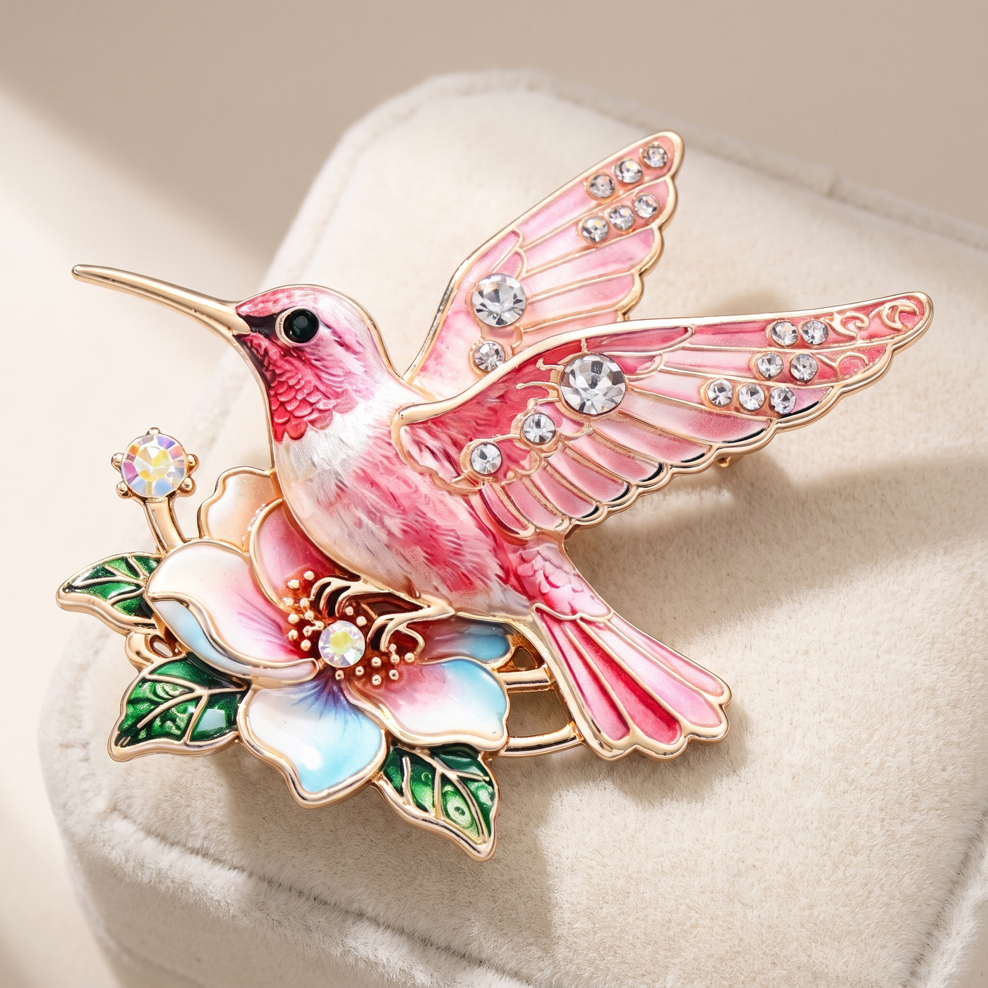 Broche Colibri, bijou fantaisie vintage Alyvoa · Rose