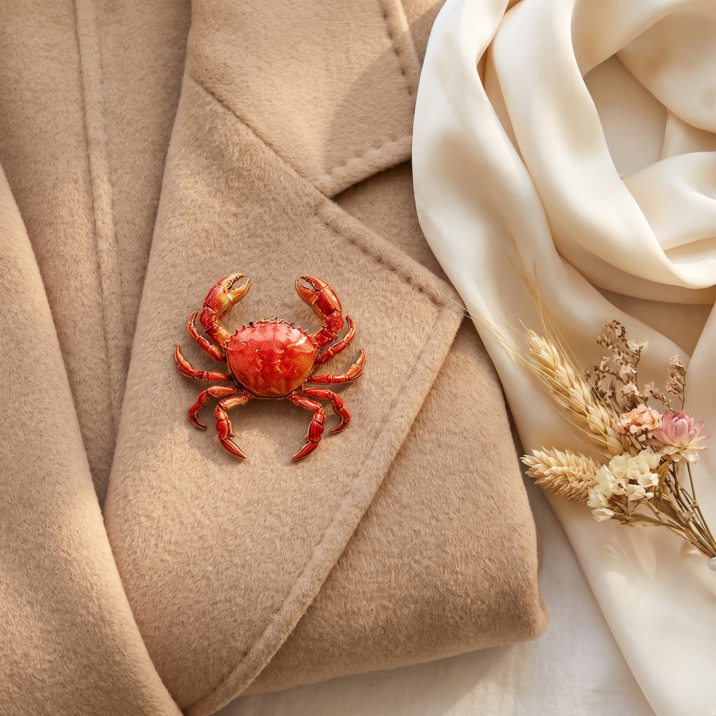 Broche Crabe, bijou fantaisie vintage Alyvoa vue en gros plan · Rouge
