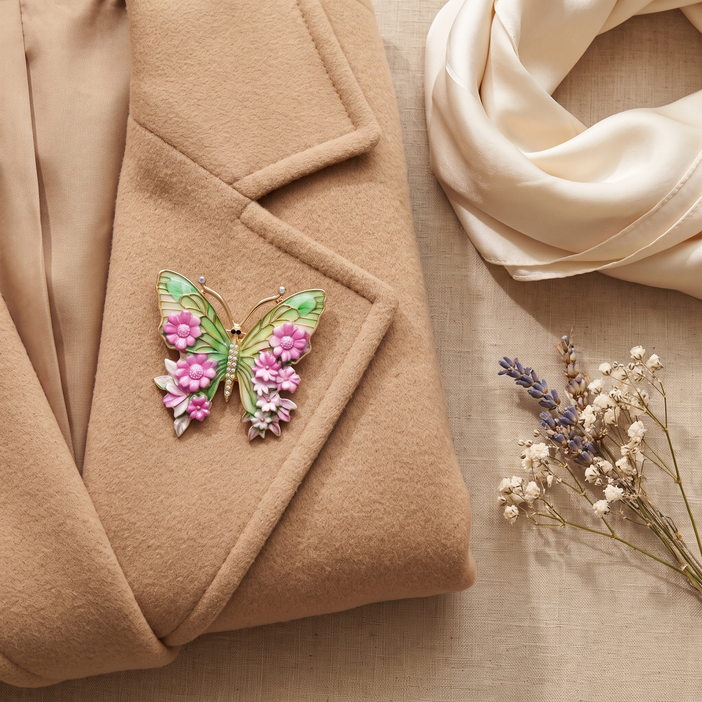 Broche Papillon, bijou fantaisie vintage Alyvoa vue en gros plan · Violet