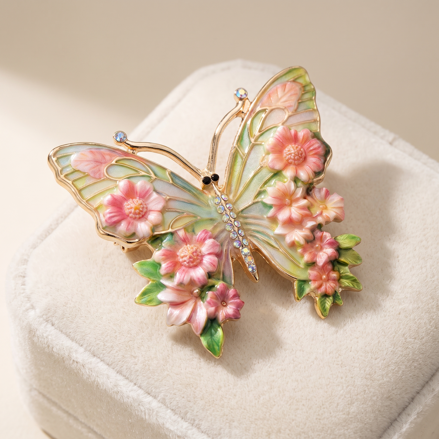 Broche Papillon, bijou fantaisie vintage Alyvoa · Rose