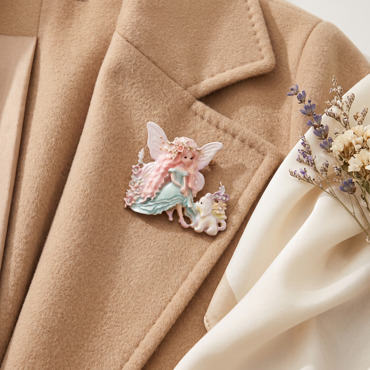 Broche Papillon · Émail · Rose · portée
